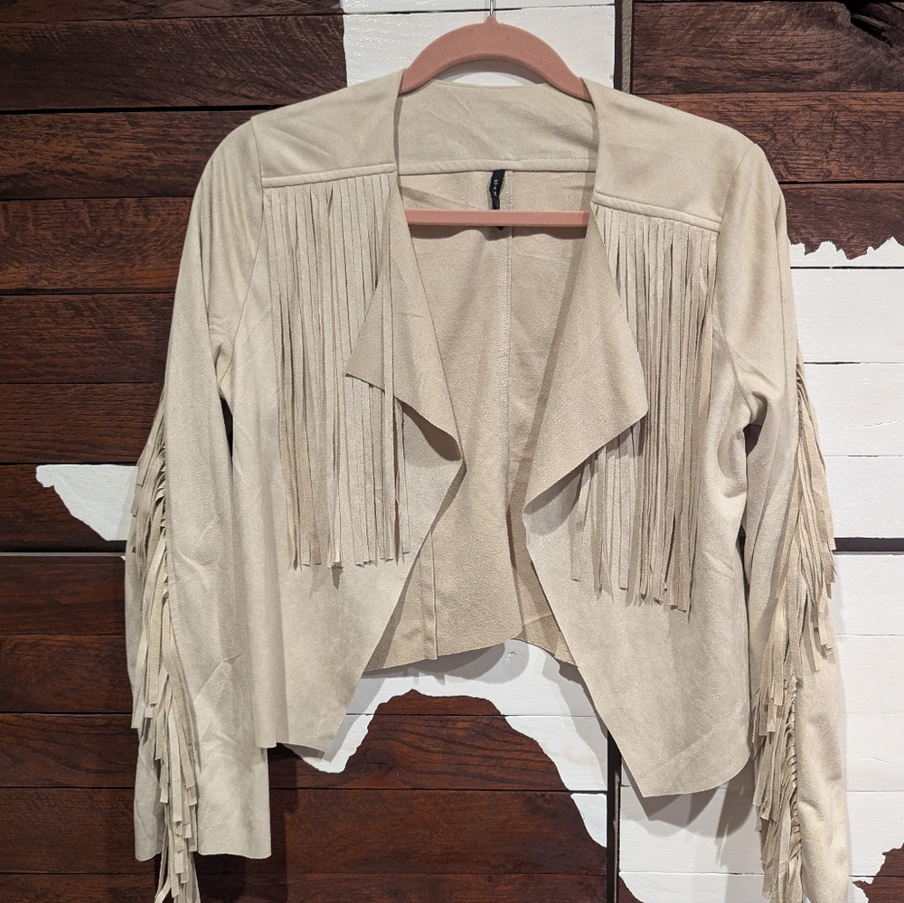 NWOT San Joy Fringe Cream Blazer